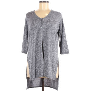 Bobeau XS Hi Low Cardigan Longline Button Up Gray Tunic 3/4 Sleeves V Neck Split